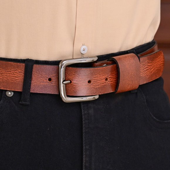 Men's Leather Belt - Handmade - Antique  Maroon - Free Personalization - Picture 7 of 15